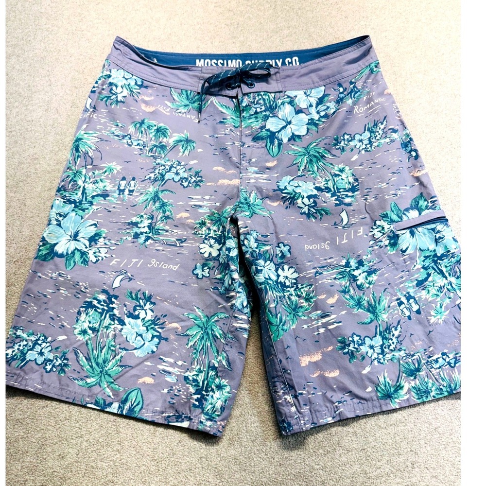 Mossimo Board Shorts Mens 34 Purple Fiji Island Tropical Floral Surf Trunks